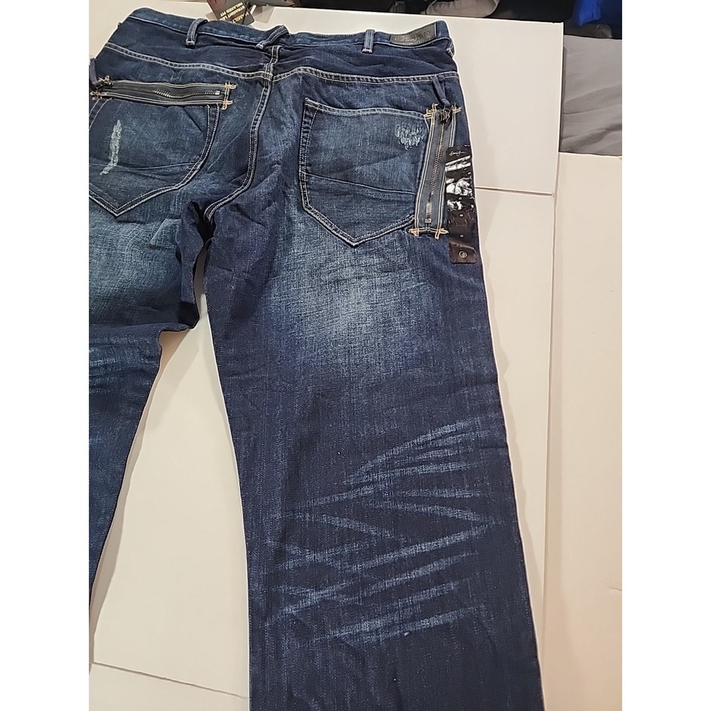 Sean John 40x33 Hamilton Distressed Jeans Zipper Pocket Detail Blue Relaxed Fit - Picture 8 of 12